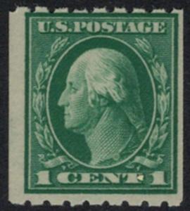 US # 410 1c Green, full gum, never hinged, fresh stamp  