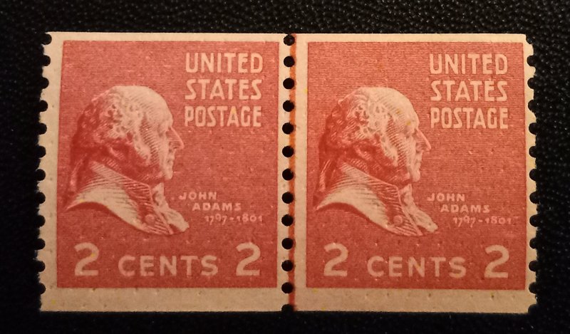 US 806 MNH, OG 2c Rose Pink Center Line Pair F-VF