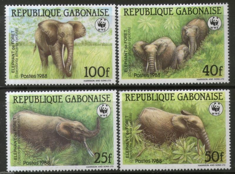 Gabon 1988 African Elephants Wildlife Animal Fauna Sc 634-37 WWF MNH # 2868