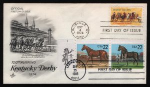 #1528 Horse Racing & 2155-58 Horses, Dual Cancel FDC **ANY 5=FREE SHIPPING**