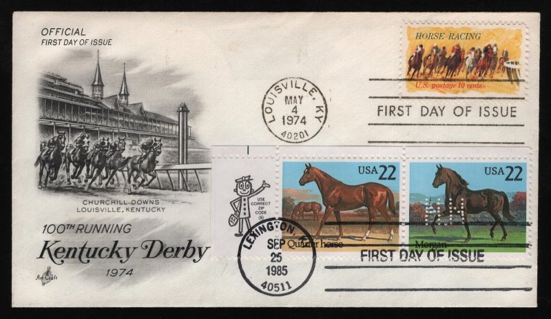 #1528 Horse Racing & 2155-58 Horses, Dual Cancel FDC **ANY 5=FREE SHIPPING**