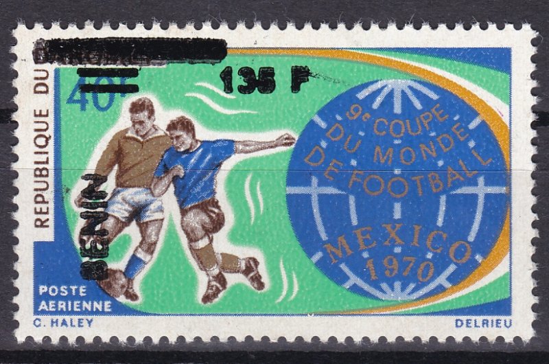 BENIN 1995 874 135F €100 FOOTBALL MEXICO WORLD CUP CUP OVERPRINT OVERLOAD MNH-
