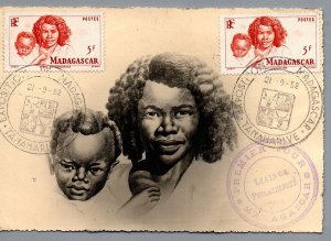 1952 Madagascar Maxi card Woman Ethnic mother and child Malagasy French Colony