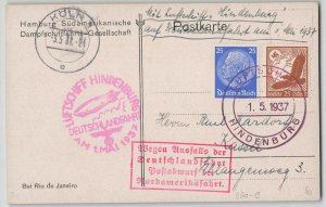 Germany 1937 Zeppelin Hindenburg Deutschlandfahrt On-Board Cancel Ship Postcard