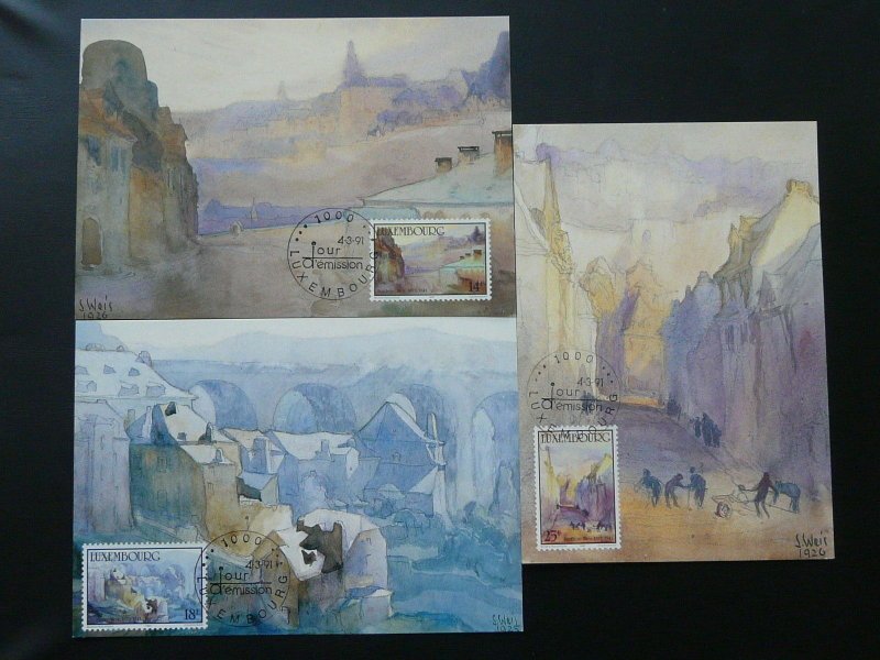 paintings Sosthene Weis set of 3 maximum card Luxembourg 1991