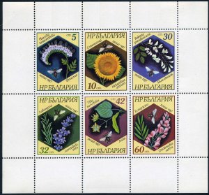 Bulgaria 3266-3271a sheet,MNH.Michel 3582-3587 klb. Plants and Bees.1987.