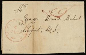 1830 NORFOLK  VIRGINIA STAMPLESS LETTER ~  RED NORK VA Cancel 29c