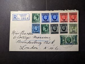 1937 Registered Morocco Overprint Cover Casablanca to London England