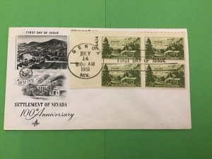 U.S 1951 Genoa Settlement of Nevada  FDI  Block of Four Stamps Cover R42429