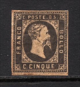 Sardinia 1851 Victor Emmanuel 5c Black 4 Margins Mint OG #1