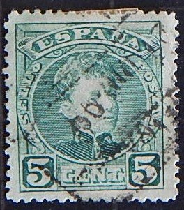 Spain, 1901, King Alfonso XIII - Blue Control Numbers on Backside, YT #213