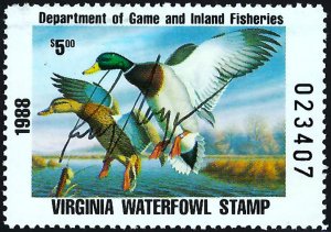 VA1 1988 Virginia FIRST of State Duck Stamp-Artist Signed-OFFER?