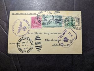 1940 Censored USA Airmail Postcard Cover Los Angeles CA to Berlin Germany