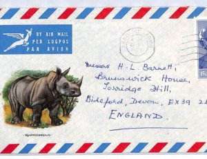 SOUTH AFRICA Air Mail 1975 Cover ILLUSTRATED *RHINO* Commercial Bideford YR98