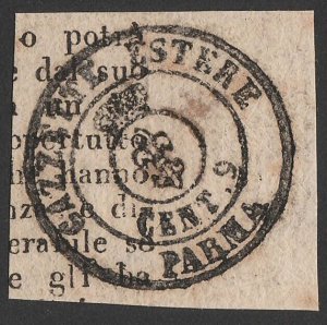 ITALY - Parma 1853 Newspaper Tax Arms 9c, inscribed Parma. Sass €3250. Very rare