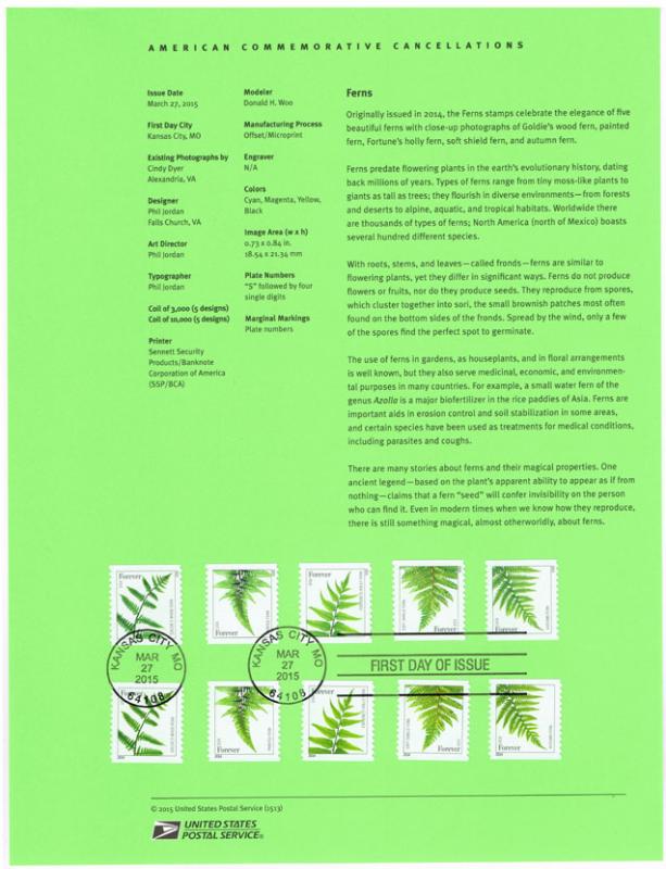 US #4973a-4977a  Ferns USPS Souvenir Page