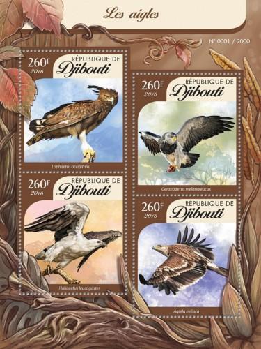 DJIBUTI - 2016 - Eagles - Perf 4v Sheet - MNH