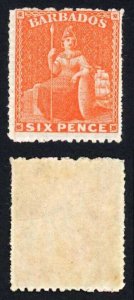 Barbados SG31 6d Bright Orange-Vermilion Fresh M/M Cat 160 pounds