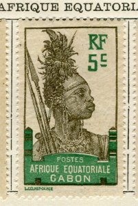 FRENCH COLONIES EQUAT. GABON; 1910 early local pictorial issue Mint 5c. value