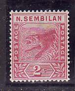 Malaya-Negri Sembilan-Sc#3- id7-unused NH 2c rose-Tiger-1891-4-diagonal gum bend