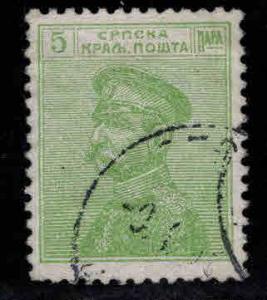 Serbia  Scott 111 Pale yellow green on bluish Used 1914