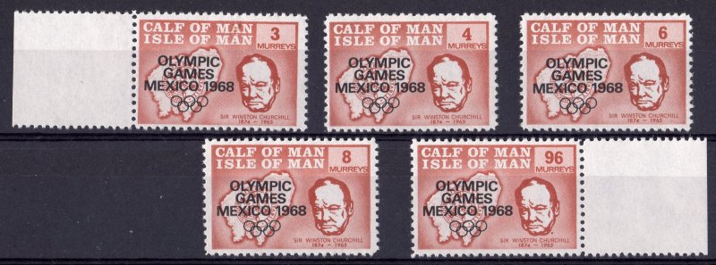 CALF OF MAN 1968 Sir Winston Churchill ovpt.MEXICO OLYMPIC GAMES Set brown MNH