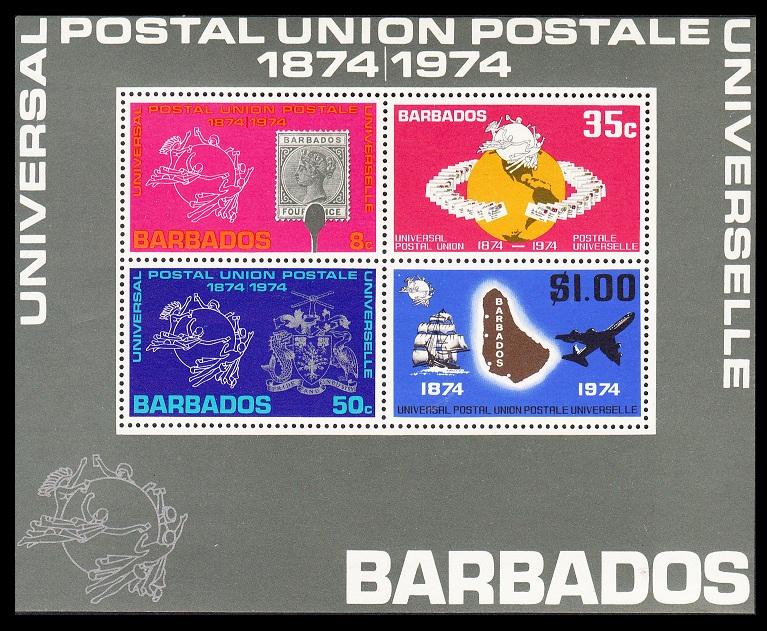 Barbados Ship Airplane Centenary of UPU MS SG#MS505 SC#415a