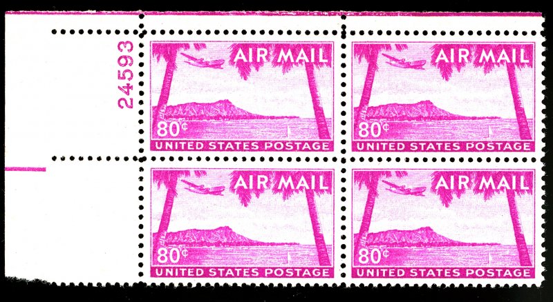 U.S. #C46 MINT PL# BLOCK OF 4 OG NH STAIN