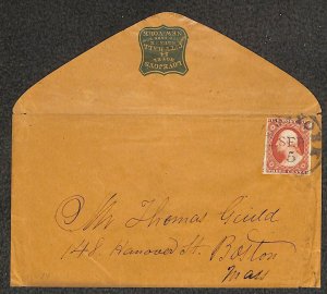 USA 11 STAMP NEW YORK - BOSTON LOVEJOY'S HOTEL ADVERTISING CAMEO COVER 1850s FF