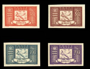 Monaco #C10-13 (YT PA15-18) Cat€35.50, 1946 Douglas DC-3, imperf. set of fo...