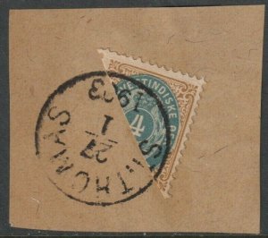 Sc# 7c 1874 - 1879 Dutch West Indies 4¢ to 2¢ used Bi-sect on piece CV $140.00