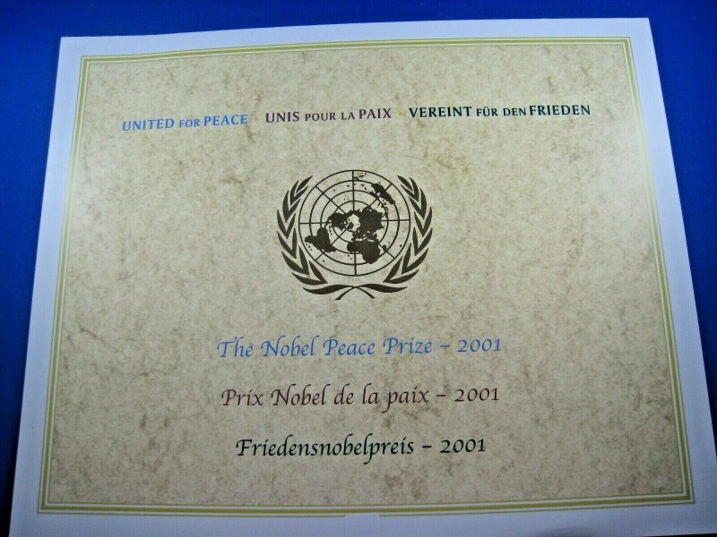 UN NEW YORK - SCOTT #816 - 2001 NOBEL PEACE PRIZE FOLDER  MNH