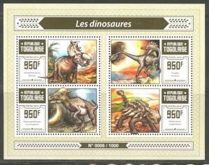 TOGO 2015 DINOSAURS SHEET MINT NH