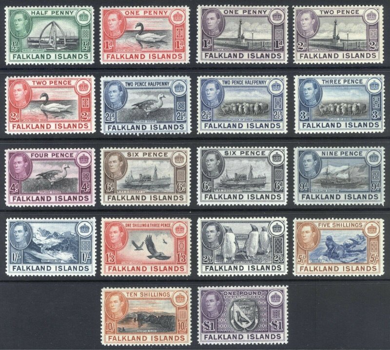 Falkland Is 1938 1/2d- £1 Pictorial SG 146-163 Sc 84-96 LMM/MLH Cat £475($580)