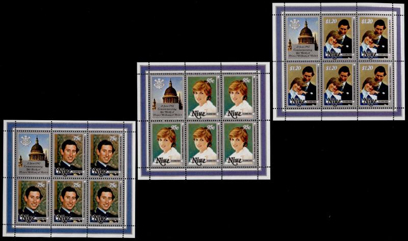 Niue 357-9 sheets MNH Prince Charles Princess Diana, Royal Baby o/p