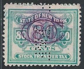 State of New York Stock Transfer Tax 80 Cents Used