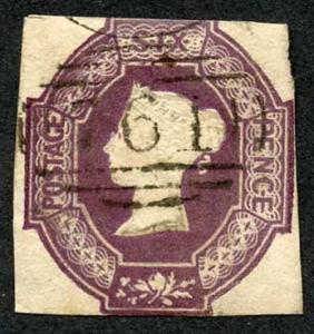 SG58Wj 6d Mauve Embossed wmk Inverted Cut Square