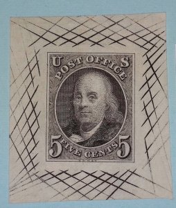 UNITED STATES 1TC1bk 5c Black, Large Die Trial Color Proof on Bond No faults VF
