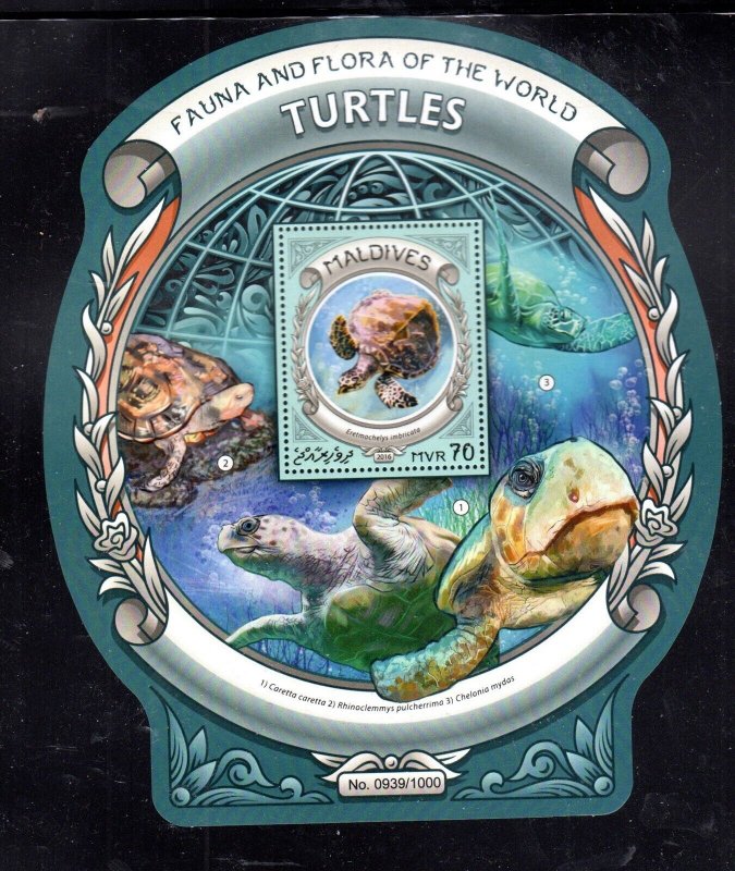 MALDIVES #3620 2016 TURTLES MINT VF NH O.G S/S