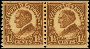 US Sc 598 VF/MNH Coil Pair - 1925 1½¢ Harding - Pf 10 Vertically