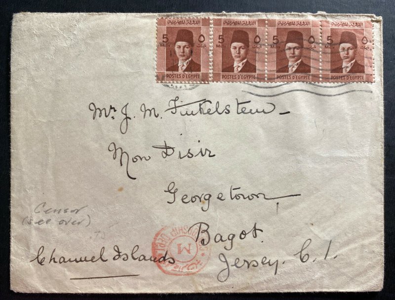 1940 Cairo Egypt Censored Cover To Bagot Jersey Channel Island England