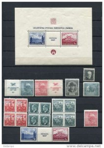 Czechoslovakia 1937 Accumulation + Block  MNH  Complete sets