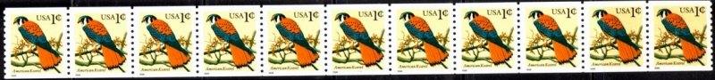 US Stamp #3044a MNH American Kestrel Coil Strip of 11 w/ Plate #1111, Large Date