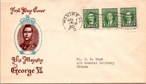 Canada 1937 FDC - 3 x 1c Stamp - HM George VI - Montreal, PQ - F78784