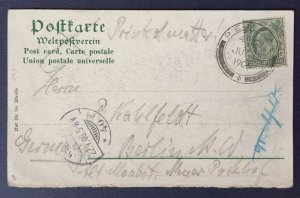 1906 Malaya Straits KEVII 1c used PostCard PENANG to BERLIN GERMANY M5162