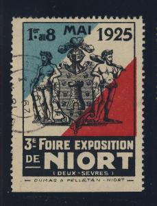 FRANCE 1925 VIGNETTE 3è FOIRE EXPOSITION DE NIORT 1er au 8 MAI - oblitérée TB