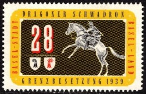 1939 Switzerland Soldiers Stamp Basel 28th Dragoon Squadron Border Occupation