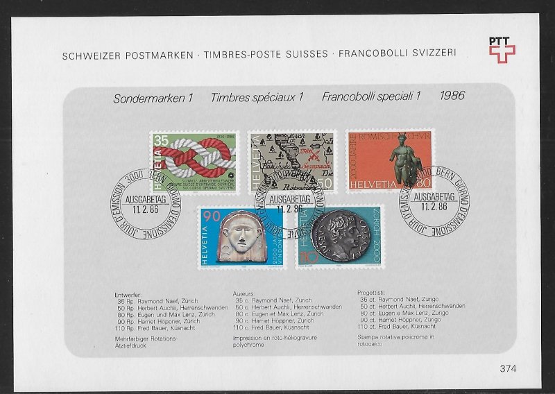 Switzerland 772-6 1986 Publicity PTT Collection Sheet FD
