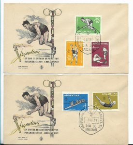 ARGENTINA 1959 PAN AMERICAN SPORTS GAMES CHICAGO  2 FDC FIRST DAY COVERS 5V