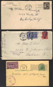 US 1890-1920's COLL OF 5 COVERS 4 SPEC DEL & IMPERF 2¢ Sc 611 TIED SEATTLE WASH